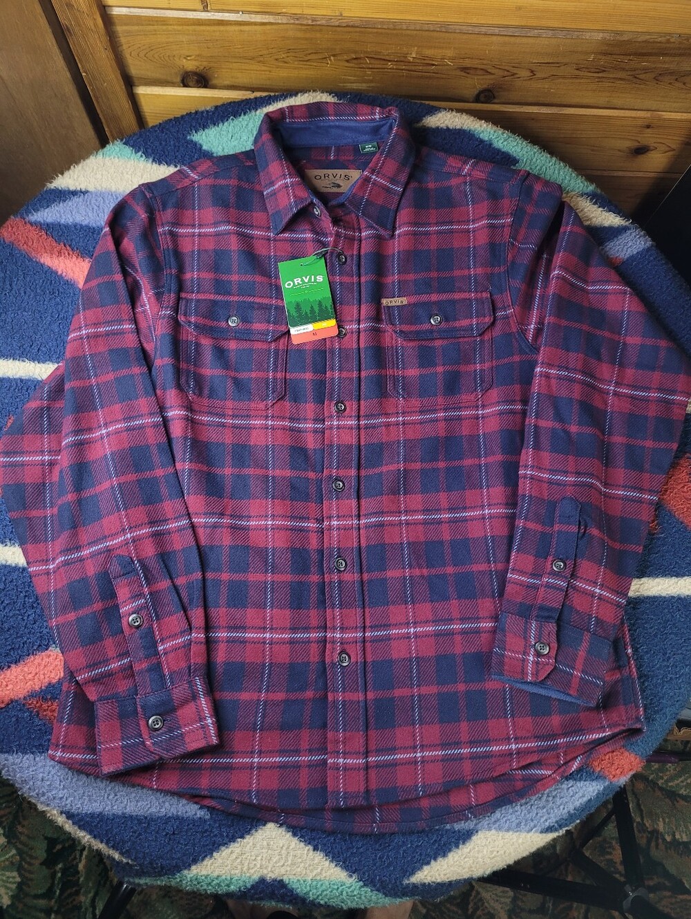Orvis Heavyweight Flannel Shirt Mens Medium Red Sangria Plaid Long Sleeve New